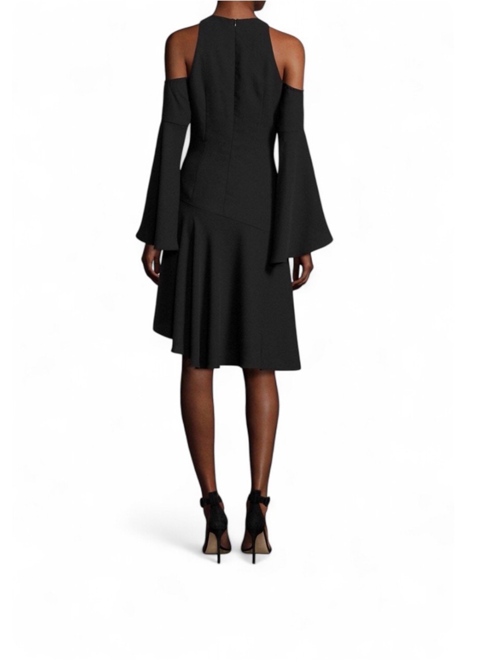 Scripted Cold-Shoulder Bell-Sleeve Dress M - Picture 2 of 13